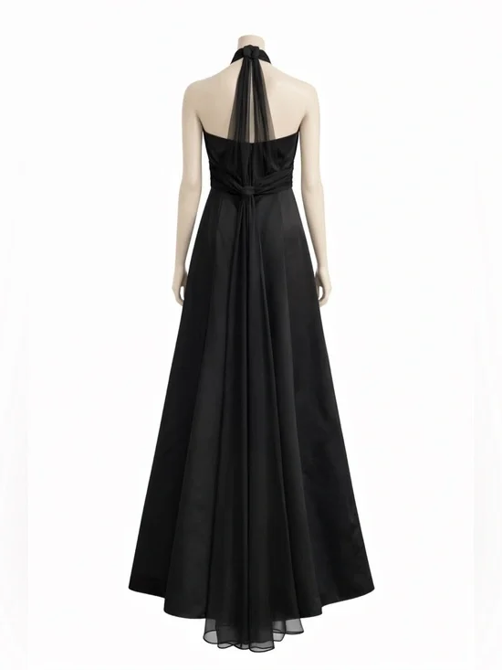 David’s Bridal Black Satin Halter Formal Gown Maxi Dress Size 8 Elegant - Picture 3 of 11